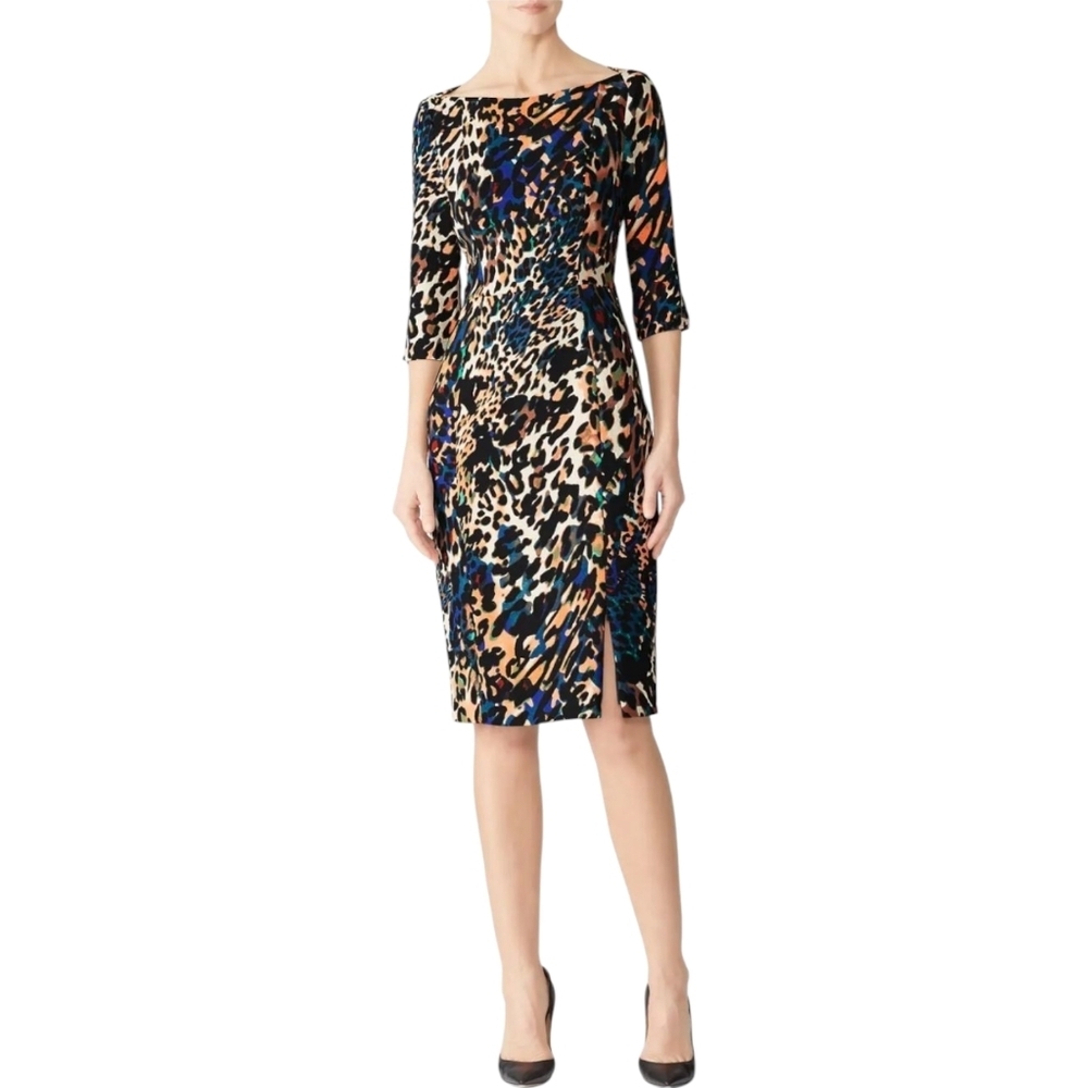 Black Halo Marissa Sheath Colorful Leopard Print Knee Length Dress